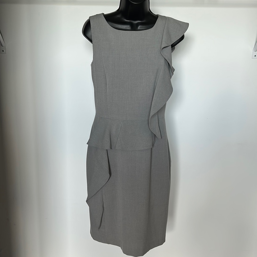 Calvin Klein Gray Asymmetrical Ruffled Sheath Dress